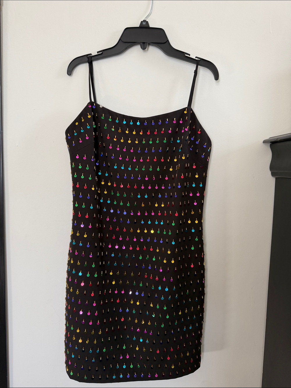 Alice + Olivia Black Mini Dress with Multicolor Teardrop Studs